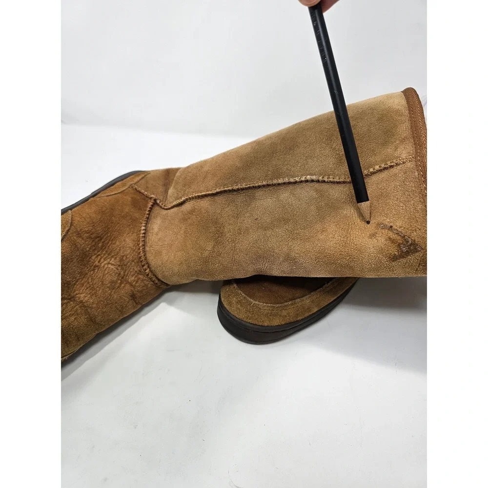 Womens Brown Suede Sheepskin‎ Lined Tall Winter Boots Size 7